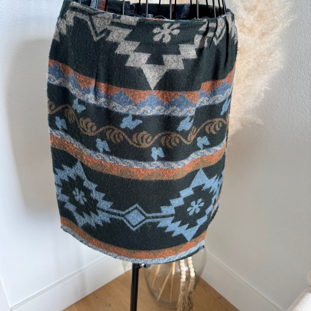Vtg My Michelle Black Southwestern Aztec Tribal Faux Wrap Mini Skirt-90's